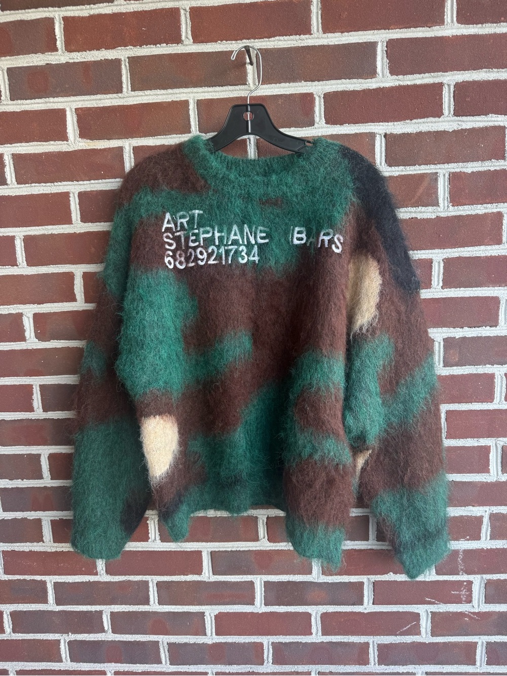 Men’s Art Stephane Supermade Green-Brown Mohair Blend Sweater Nwt — image 2 of 8